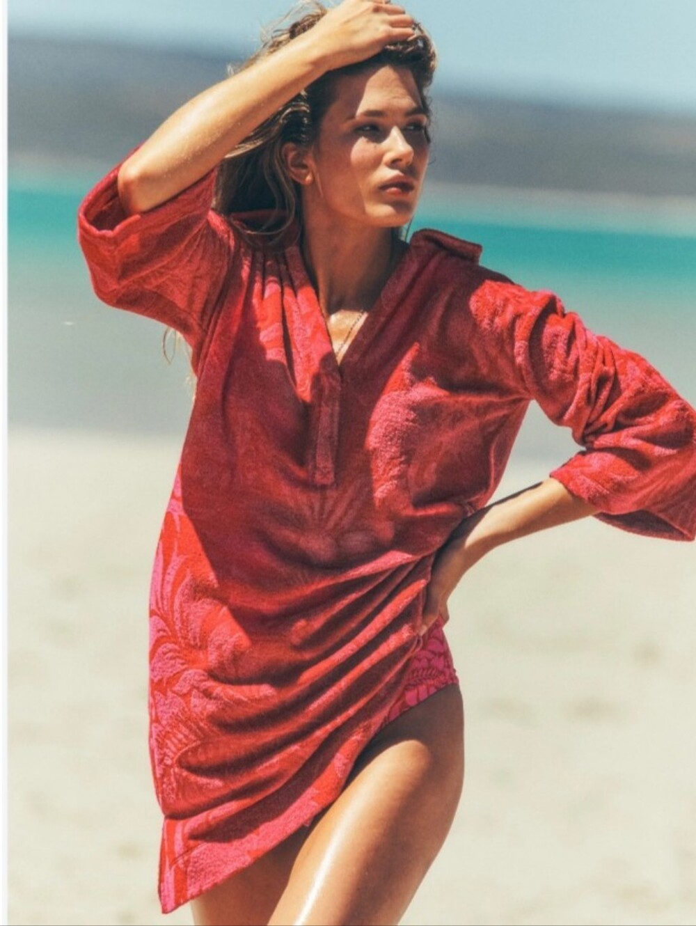 Boden pink and red plush Terrycloth Oriental print cover-up dress - Picture 4 of 10